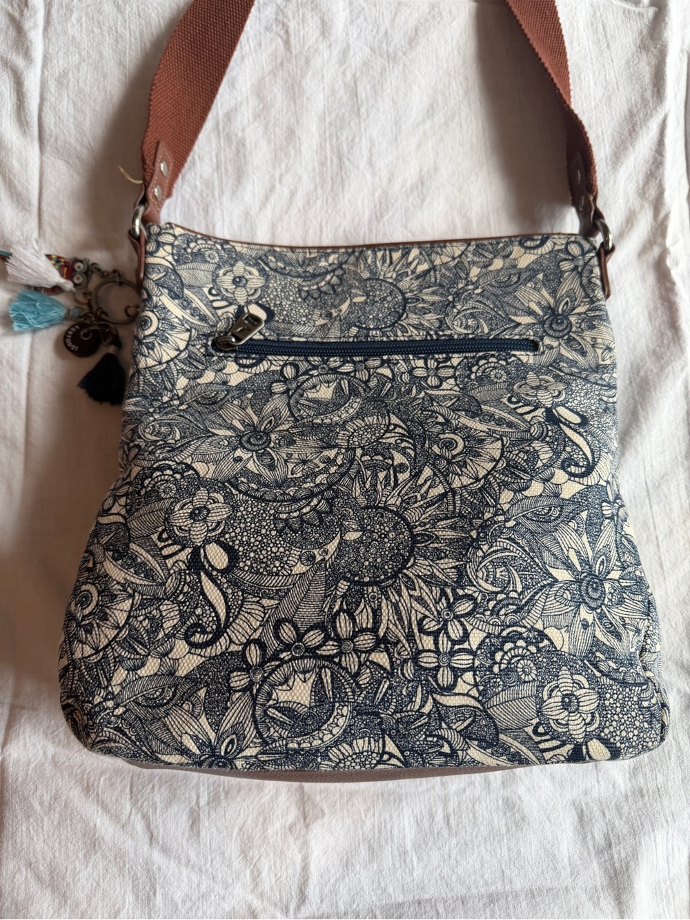 Sakroots Navy and Brown Floral Patchwork Crossbody - Picture 8 of 10